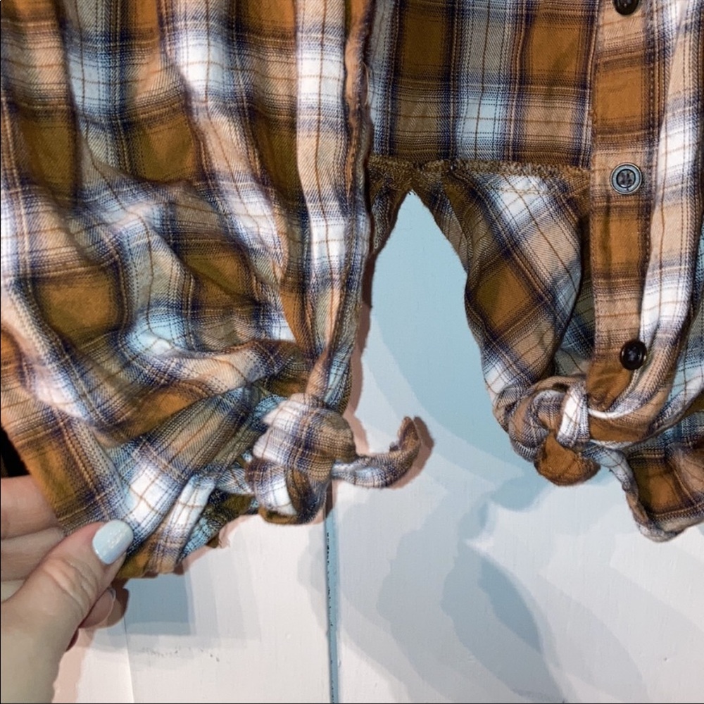 Plaid Gold White Flannel Shirt Button Down Ties Country Western Cowgirl Size S - Picture 3 of 8